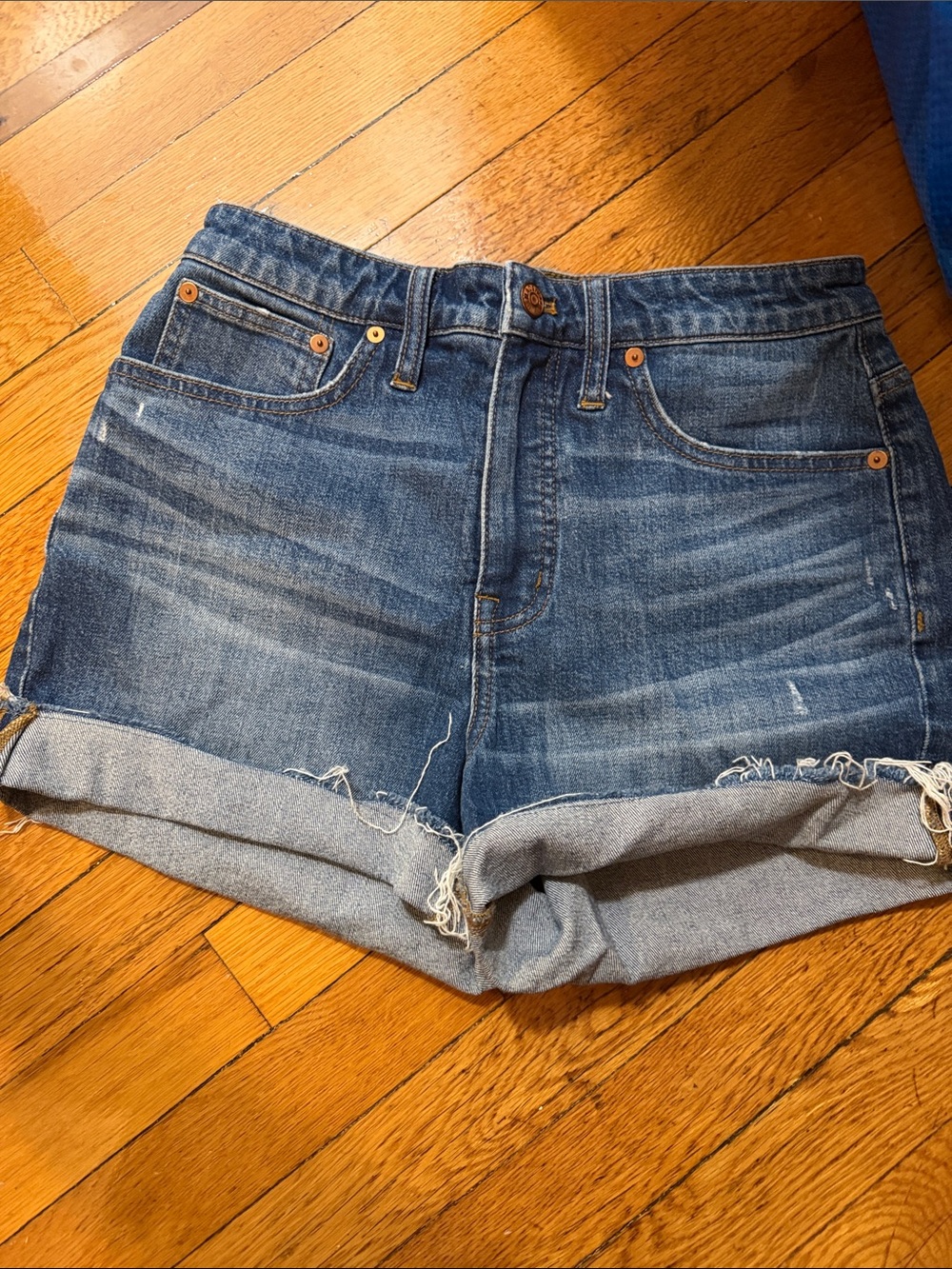 Madewell Rolled Cuff Medium Blue Denim Shorts
